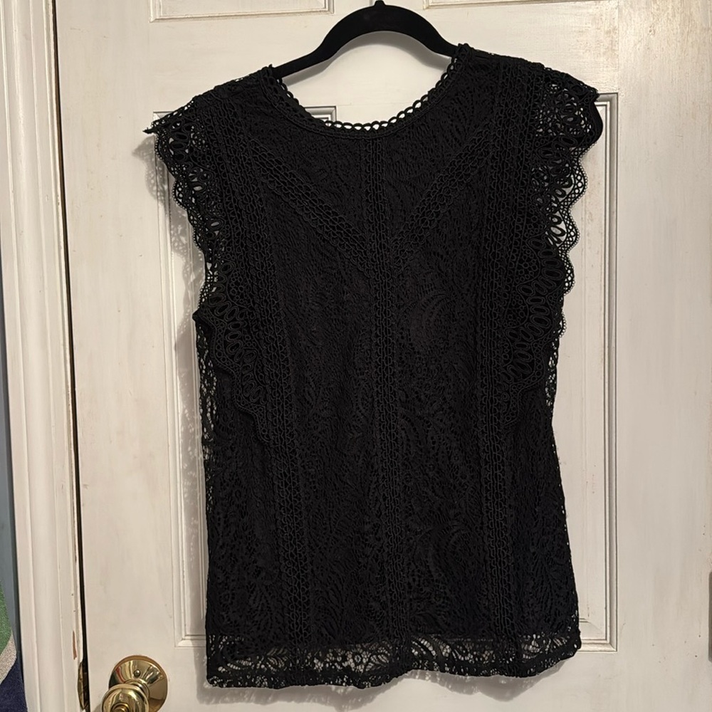 Cable &‎ Gauge Black Lace Detail Short Sleeve Top tank